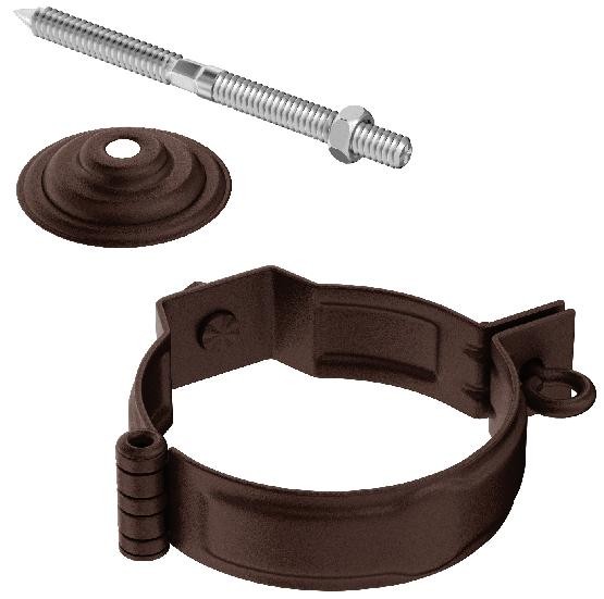 Водосток Aquasistem, Система 150/100 - Декоративный хомут трубы под метиз с комплектом крепления RAL 8017 Коричневый matt купить в Пустошке